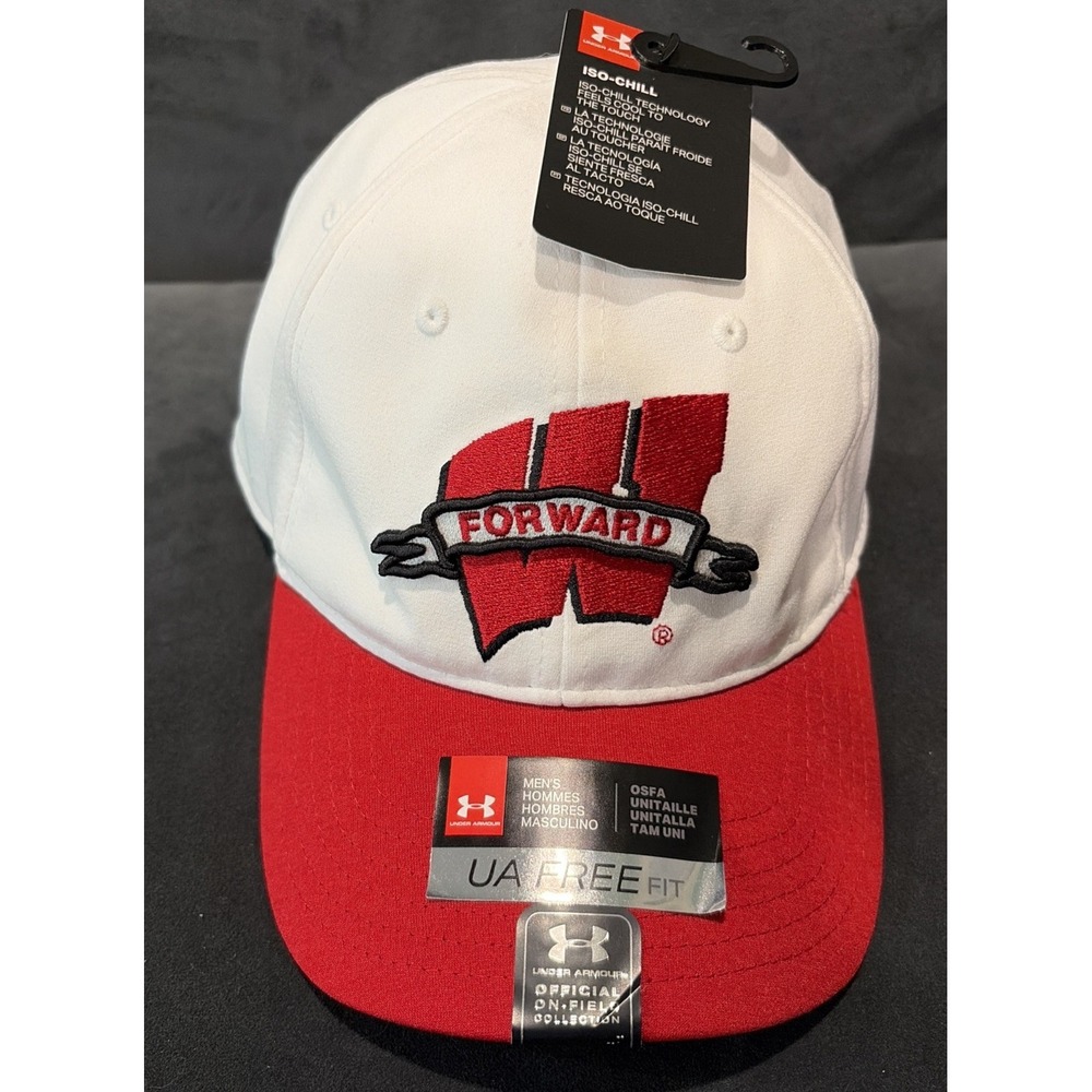 NEW Under Armour Men's ISO-CHILL Wisconsin Badgers Cap Hat  - RED/WHITE Org $37!